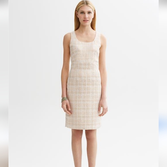 Banana Republic Metallic Houndstooth Shift Dress 8 Gold Cream